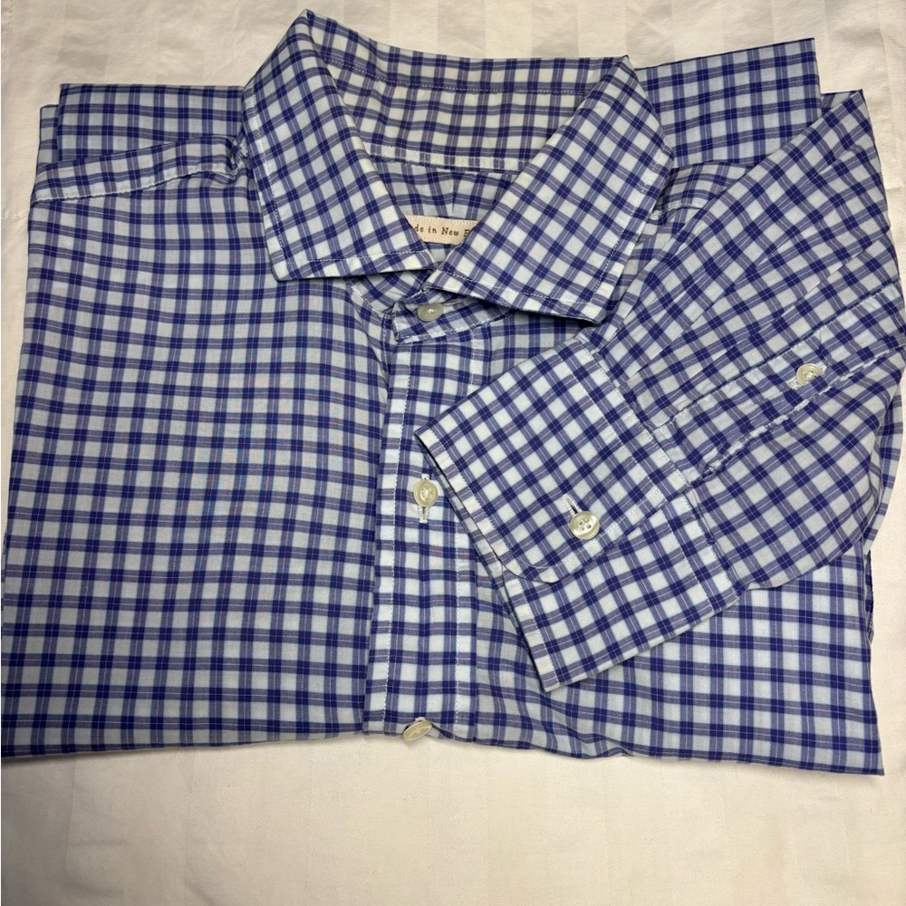 Men’s Casual Blue and White Gingham Button Down Shirt Made in New England M